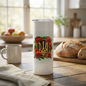 Handmade Ukrainian Tryzub 20oz Skinny Tumbler.